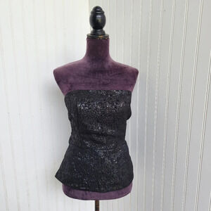H&M Womens Whimsigoth Metallic Bandeau Peplum Tube Top Corset Size L Black